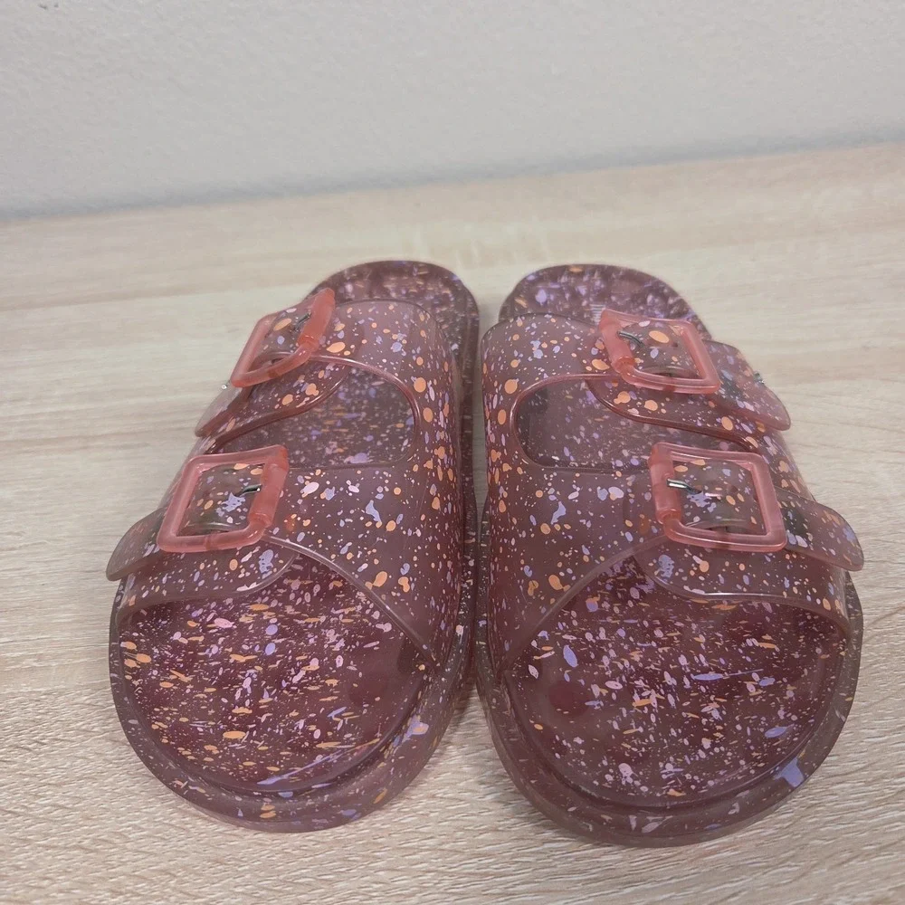 Mini Melissa Cosmic Splash Double Buckle Jelly‎ Slides Kids Size 34 Glitter...